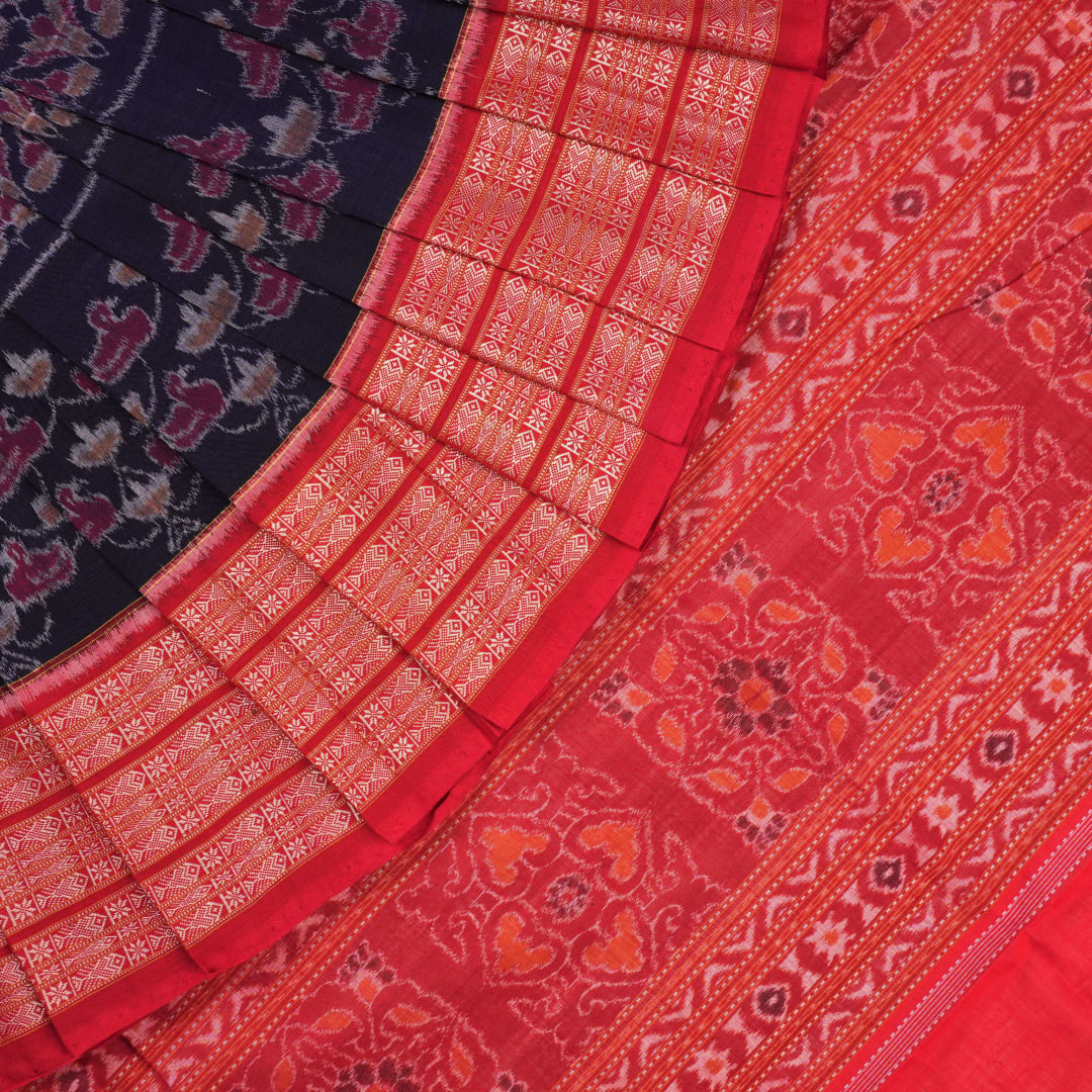 Handloom Blue Sambalpuri Cotton Saree with Red border