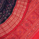 Full layout of a blue and red Sambalpuri cotton saree showcasing the complete pattern and border design.