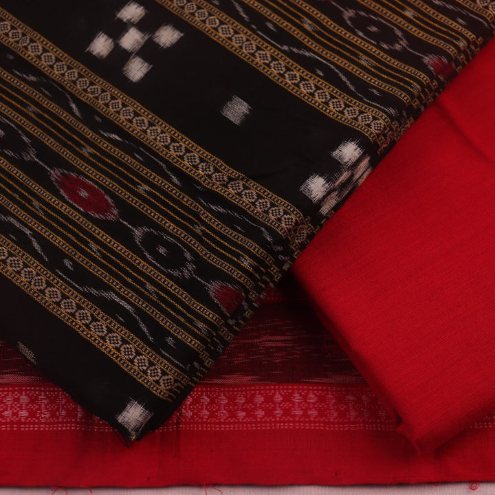 Detail of matching black and red Pasapalli cotton blouse piece for Sambalpuri dress material.