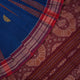 Full layout of the blue Bomkai cotton saree with red border and butta motifs, showcasing the entire design.