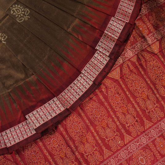 Handloom Brown Bomkai Silk Saree with Maroon border