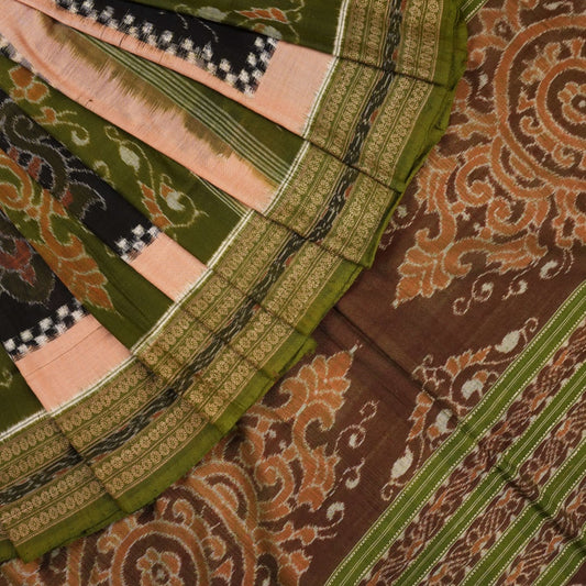 Handloom Green Sambalpuri Cotton Saree with Green border