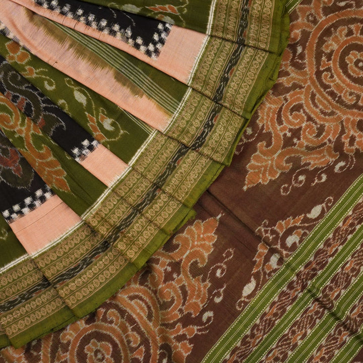 Model draped in a green Pasapalli Sambalpuri cotton saree, showcasing traditional Odisha handloom style.