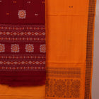 Bomkai cotton dress material blouse piece in maroon, featuring a subtle butta pattern.