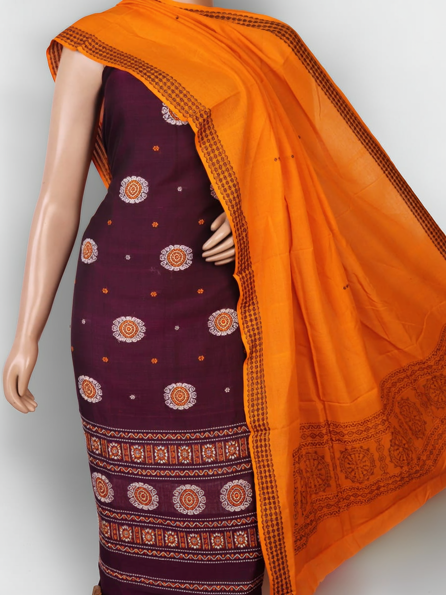 Matching blouse piece for the Bomkai Cotton Dress Material, with complementary weave details.