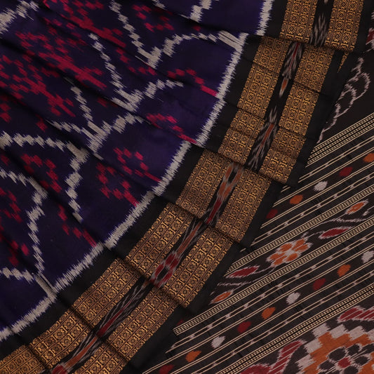 Handloom Black Khandua Silk Saree with Red border