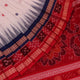 Full view of a white and red Sambalpuri cotton saree with butta pattern.