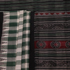 Full view of a green and black Sambalpuri cotton saree with motifs.