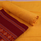 Handloom Maroon Bomkai Cotton Dress Material with Yellow border