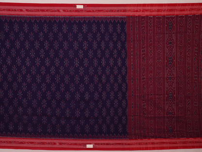 Blue Sambalpuri cotton saree draped, showcasing the overall styling and motifs.