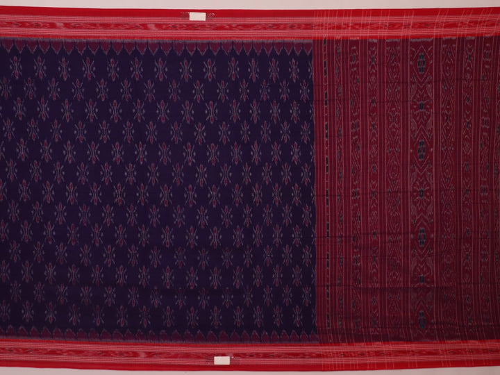 Blue Sambalpuri cotton saree draped, showcasing the overall styling and motifs.
