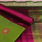 Handloom Green Bomkai Silk Dress Material with Magenta border