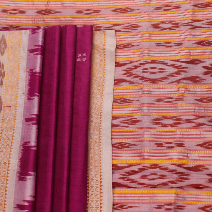 Pink Khandua silk saree styled; showing drape and overall look of the handloom saree.