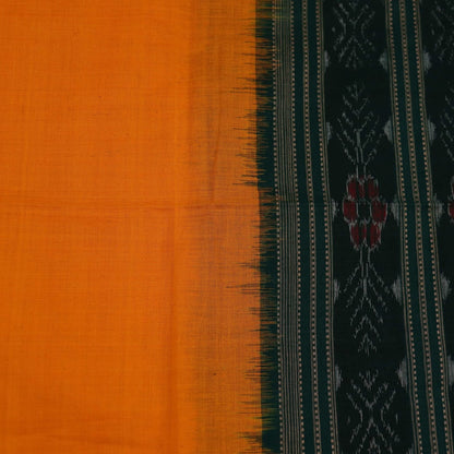 Yellow Sambalpuri cotton dupatta styled with a green blouse piece, draped over a model