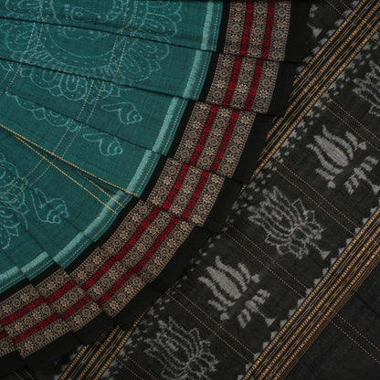 Handloom Green Sambalpuri Cotton Saree with Black border