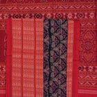 Full layout of a blue and red Sambalpuri cotton saree showcasing the complete pattern and border design.