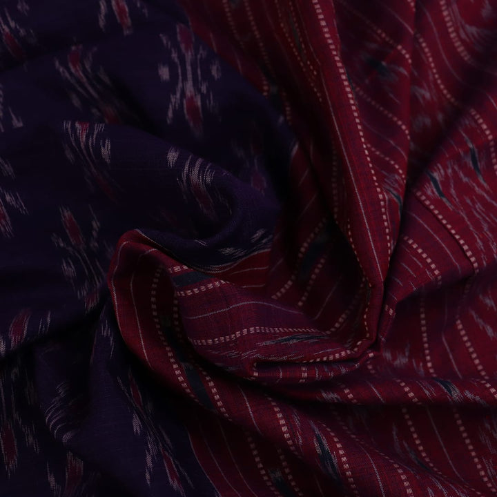 Blue Sambalpuri cotton saree draped, showcasing the overall styling and motifs.