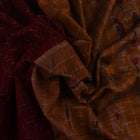 Styling view of a plain maroon and yellow Sambalpuri cotton saree.