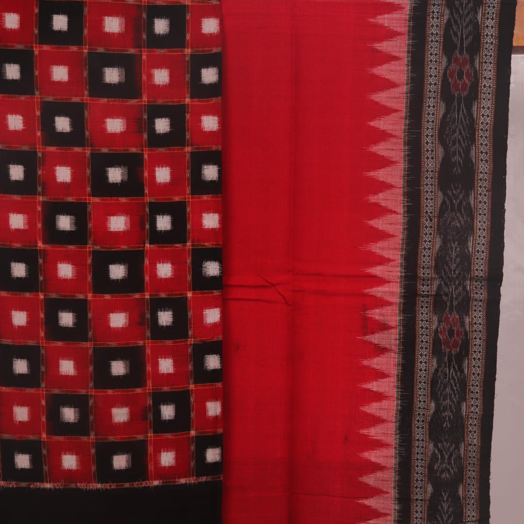 Black & red Pasapalli Sambalpuri cotton dress material blouse piece detail.