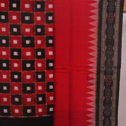 Black & red Pasapalli Sambalpuri cotton dress material blouse piece detail.