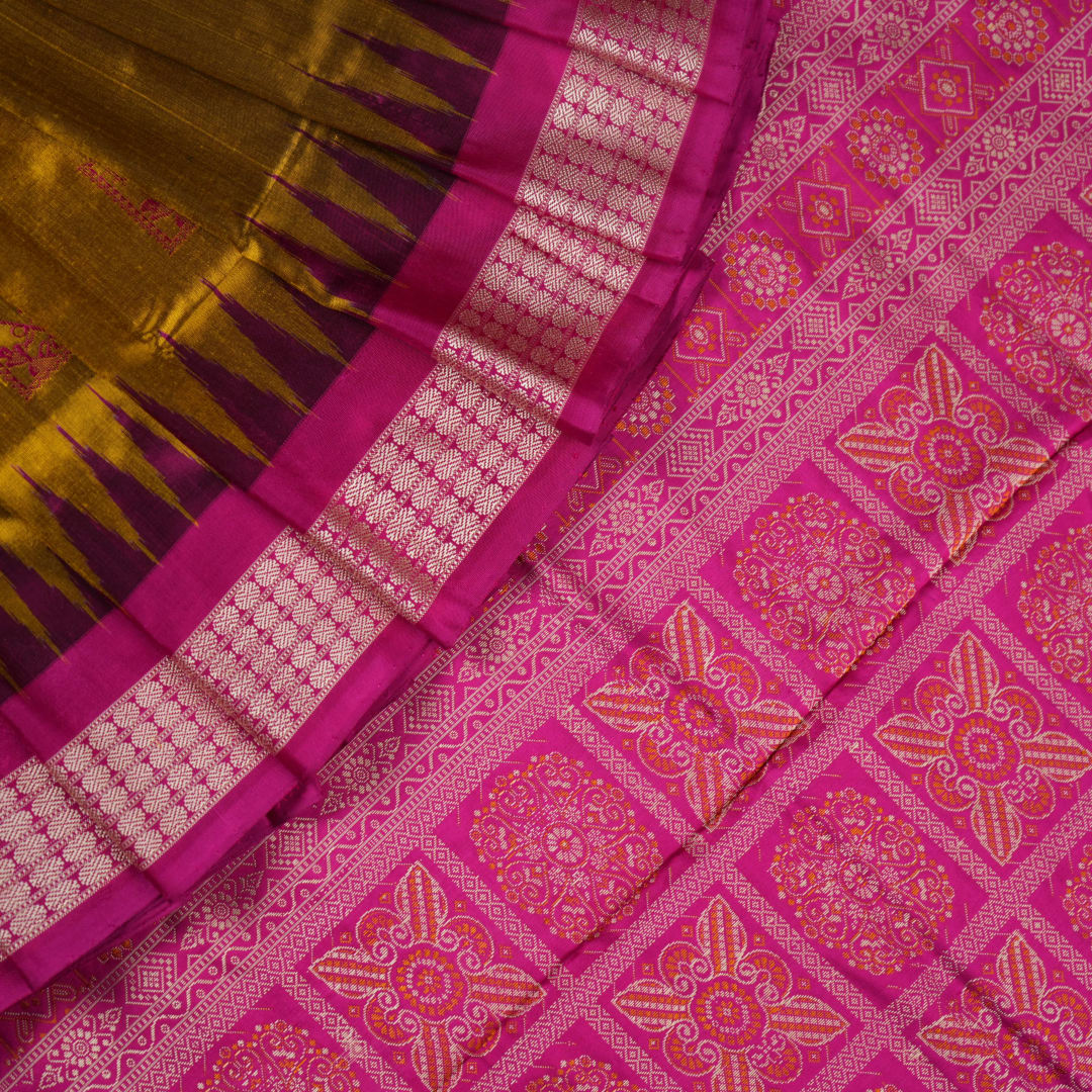 Extreme close-up of Bomkai Silk Saree fabric, highlighting its luxurious texture and handloom weave.