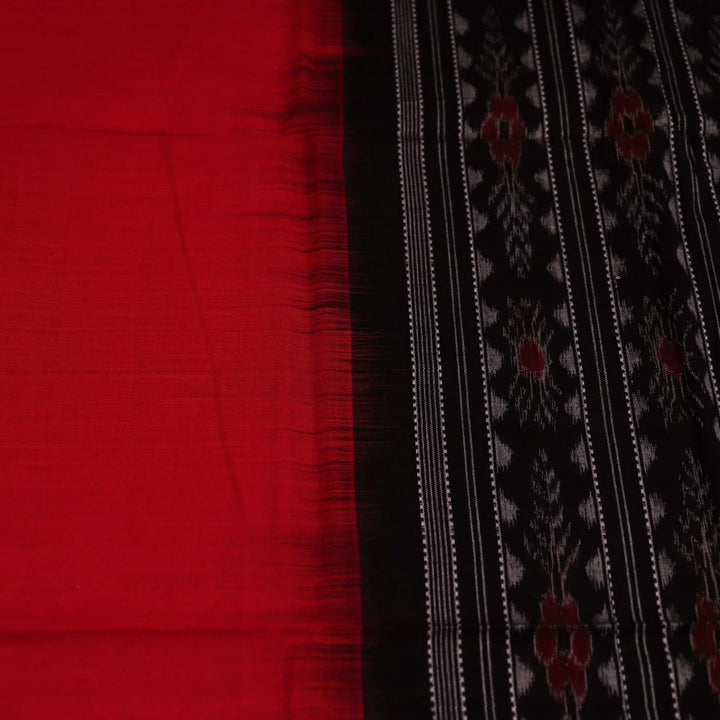 Image 5: Styled view of a Red and Black plain-patterned Sambalpuri Cotton Dupatta