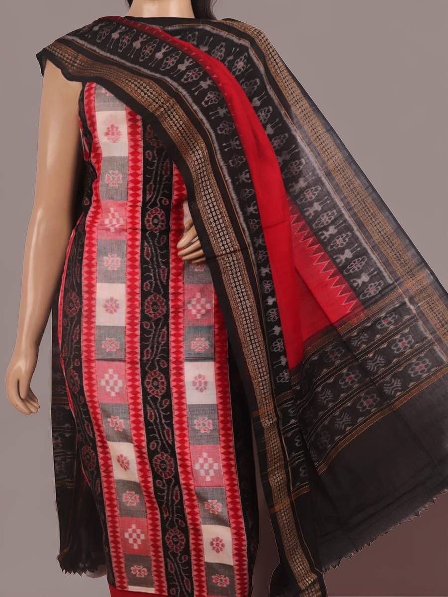 Detail of black cotton Sambalpuri Pasapalli dress material blouse piece.