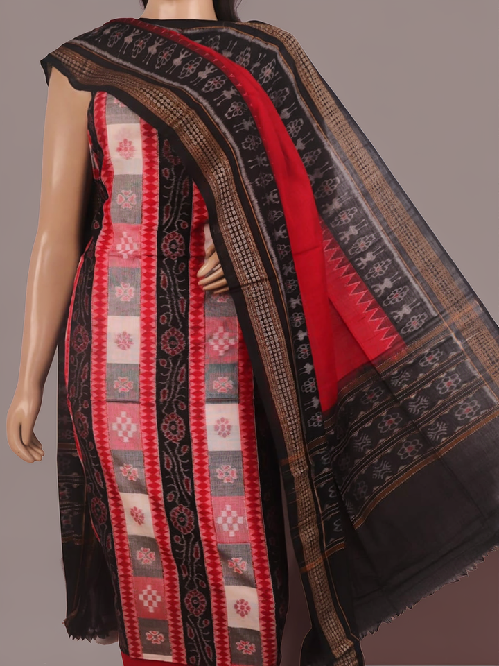 Detail of black cotton Sambalpuri Pasapalli dress material blouse piece.