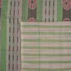 Full-length layout of the green and white striped Sambalpuri cotton saree showing the complete design.