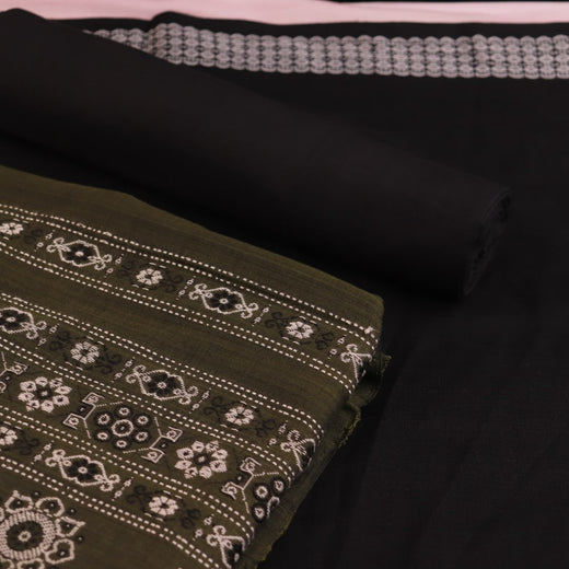Green Butta Bomkai Cotton Dress Material with Black Border