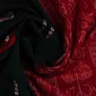 Full view of a green and red handloom Bomkai Cotton Saree with butta pattern.
