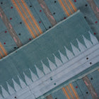 Full layout view of the blue and green Sambalpuri cotton saree showcasing the entire butta design