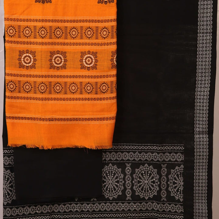 Coordinating black blouse piece for Bomkai Cotton Dress Material with subtle woven details.