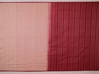 Entire white and maroon striped Sambalpuri cotton saree laid out.