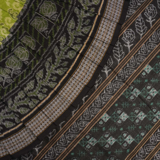 Handloom Green Sambalpuri Cotton Saree with Black border