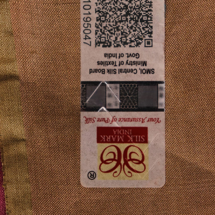 Close-up of the distinctive slub texture of a multi-color printed Tussar Silk saree.