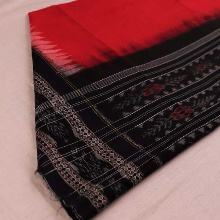 Image 5: Styled view of a Red and Black plain-patterned Sambalpuri Cotton Dupatta