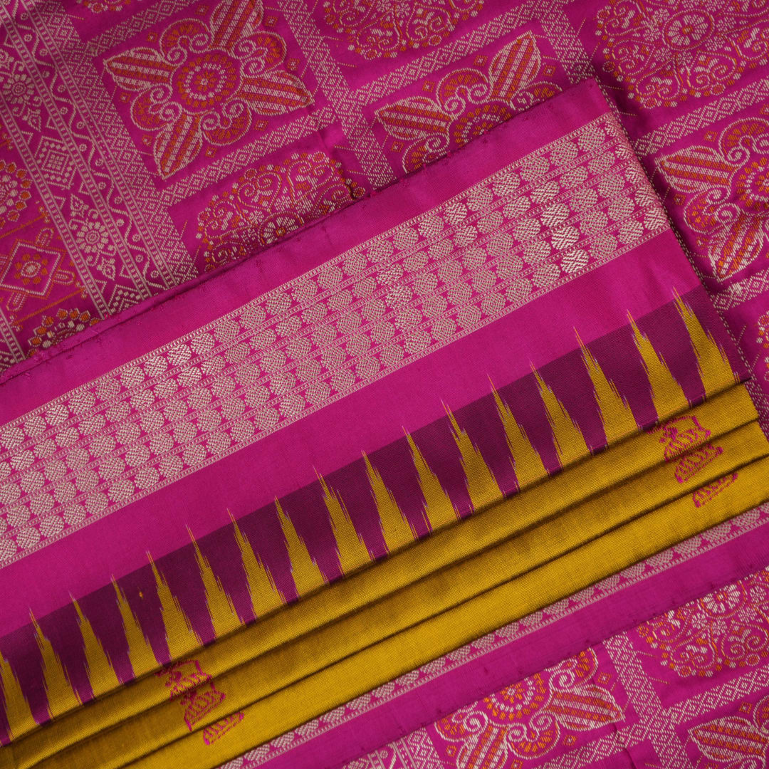 Extreme close-up of Bomkai Silk Saree fabric, highlighting its luxurious texture and handloom weave.