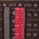 Full layout of a red and black Sambalpuri cotton saree displaying the overall body and pallu design.