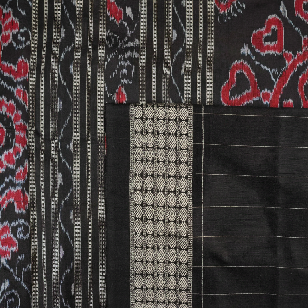 Close-up showing the rich, handloom silk texture and intricate multi-color Utkallaxmi weave with motifs.