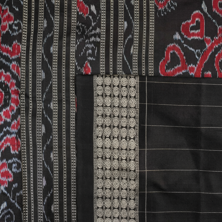 Close-up showing the rich, handloom silk texture and intricate multi-color Utkallaxmi weave with motifs.