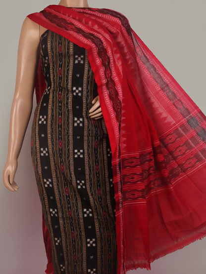 Detail of matching black and red Pasapalli cotton blouse piece for Sambalpuri dress material.