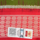 Close-up showing the rich, smooth texture of the green Sambalpuri Silk Saree's weave, highlighting its quality.