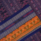 Full layout of the yellow and blue Sambalpuri cotton saree displaying the body, border, and pallu.