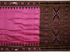 Pink Khandua Silk Saree with black motifs, styled and draped in traditional fashion