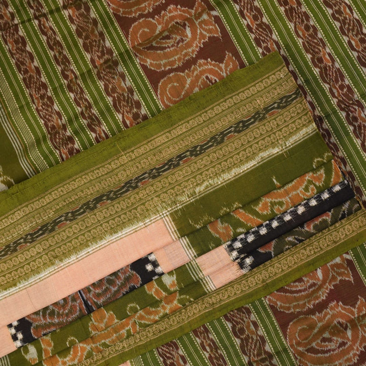 Model draped in a green Pasapalli Sambalpuri cotton saree, showcasing traditional Odisha handloom style.