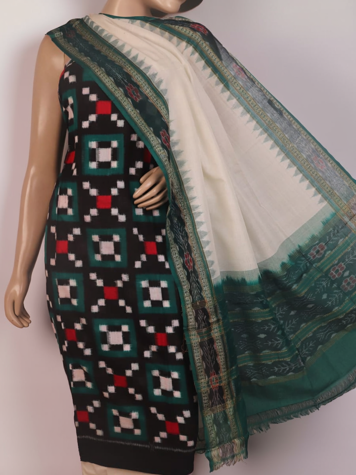 Detail of blouse piece for a Black and White Sambalpuri Cotton Pasapalli Dress Material.