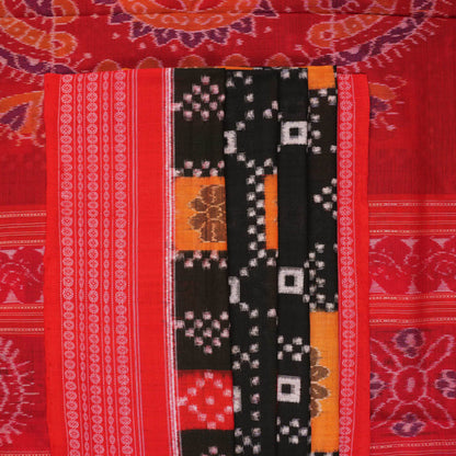 Model draped in a traditional black and red Pasapalli Sambalpuri cotton saree for an elegant ethnic look.