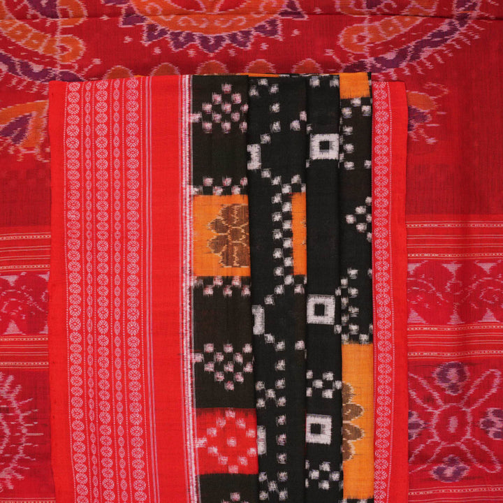 Model draped in a traditional black and red Pasapalli Sambalpuri cotton saree for an elegant ethnic look.