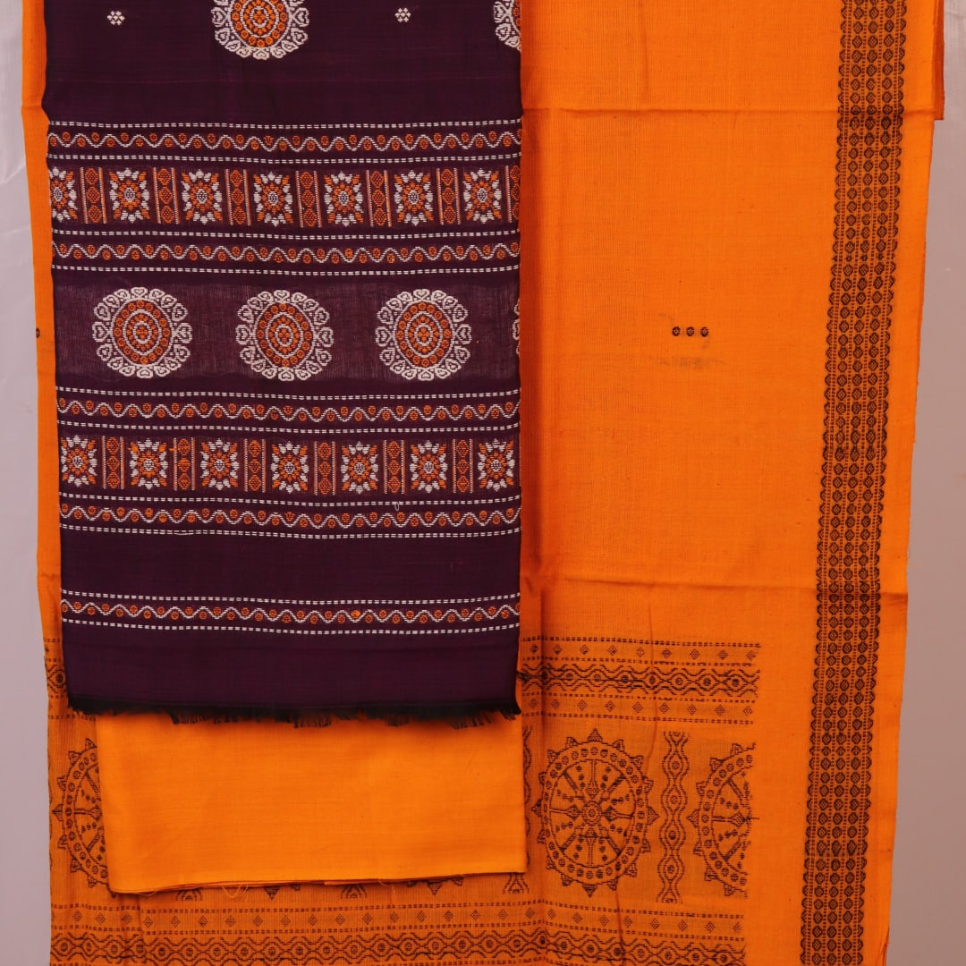 Matching blouse piece for the Bomkai Cotton Dress Material, with complementary weave details.